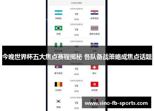 今晚世界杯五大焦点赛程揭秘 各队备战策略成焦点话题
