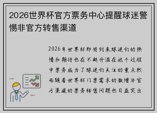 2026世界杯官方票务中心提醒球迷警惕非官方转售渠道